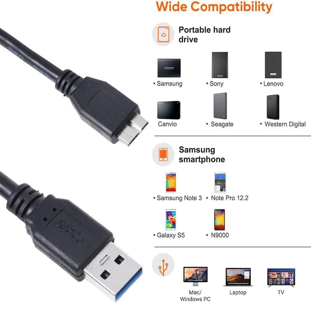 USB 3.0 to Micro-B Y Splitter cable USB 3.0 A to Micro B External Hard Drive Cable for Western Digital,Lacie,Toshiba Seagate