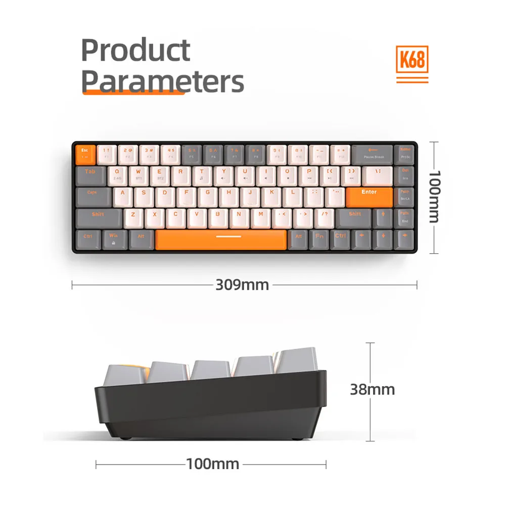 Imagem -06 - Teclado Mecânico sem Fio Bluetooth Backlit Keycaps Pbt 2.4g 68 Teclas Teclado de Gamer de Computador Acessórios de Jogos de Computador de Troca Quente Keychron K68