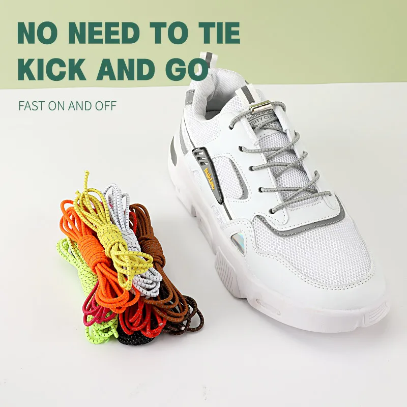 Elastic No Tie Shoelaces Round Reflective Shoe Laces For Kids and Adult Sneakers Quick Lazy Metal Lock Laces Shoe Strings