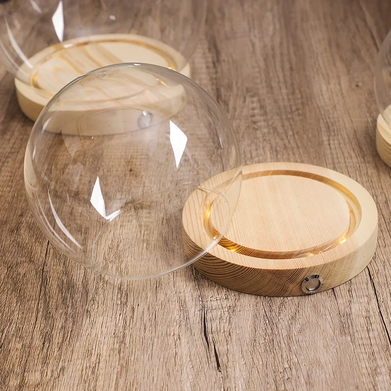 

2sets/pack Diameter=12cm 13cm 15cm Round Glass Dome Vase Home Decor Side Switch Light Base Transparent Cover DIY Gift Wedding