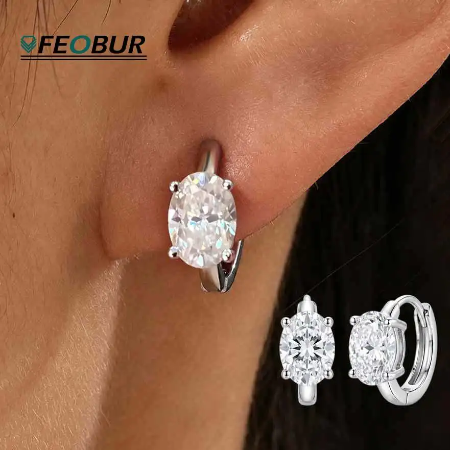 2cttw 5*7mm Oval Cut Moissanite Hoop Earrings for Women 18k Plated Simulated Diamond Ear Buckle Wedding Party 925 Silver Jewelry