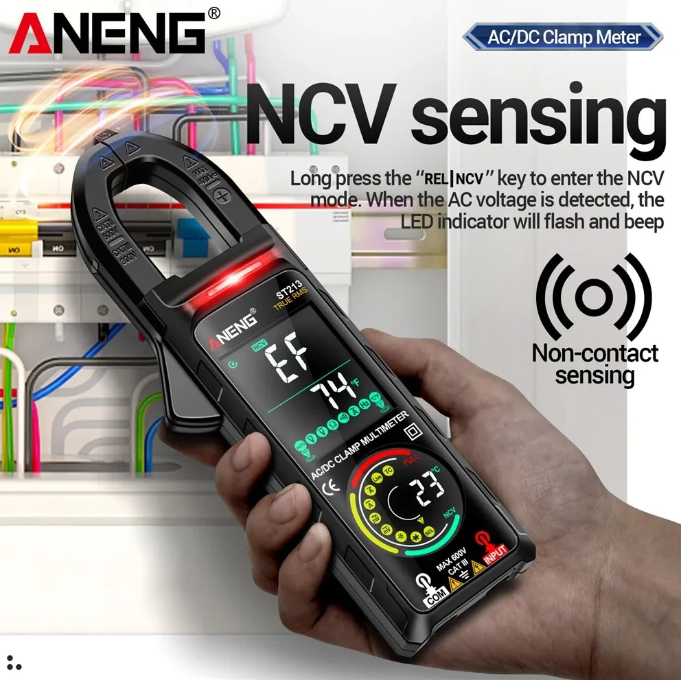 

Мультиметр-клещи ANENG ST213 для измерения постоянного/переменного тока 400А, с цветным двойным дисплеем, измерением напряжения + отвертками B05 (шлицевая/крестовая) и тестером напряжения