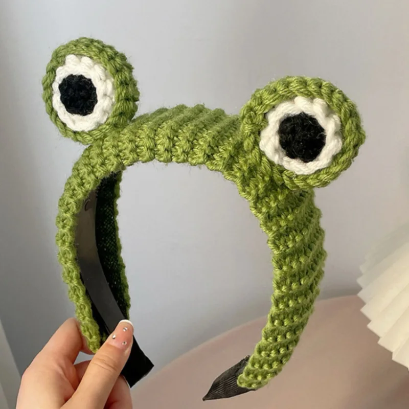 Linda diadema de rana de ojo grande de dibujos animados, pinza de pelo tejida para mujeres y niñas, accesorios de Cosplay