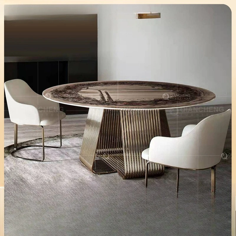 

Italian light luxury marble dining table home master high-end villa round table custom designer restaurant round table