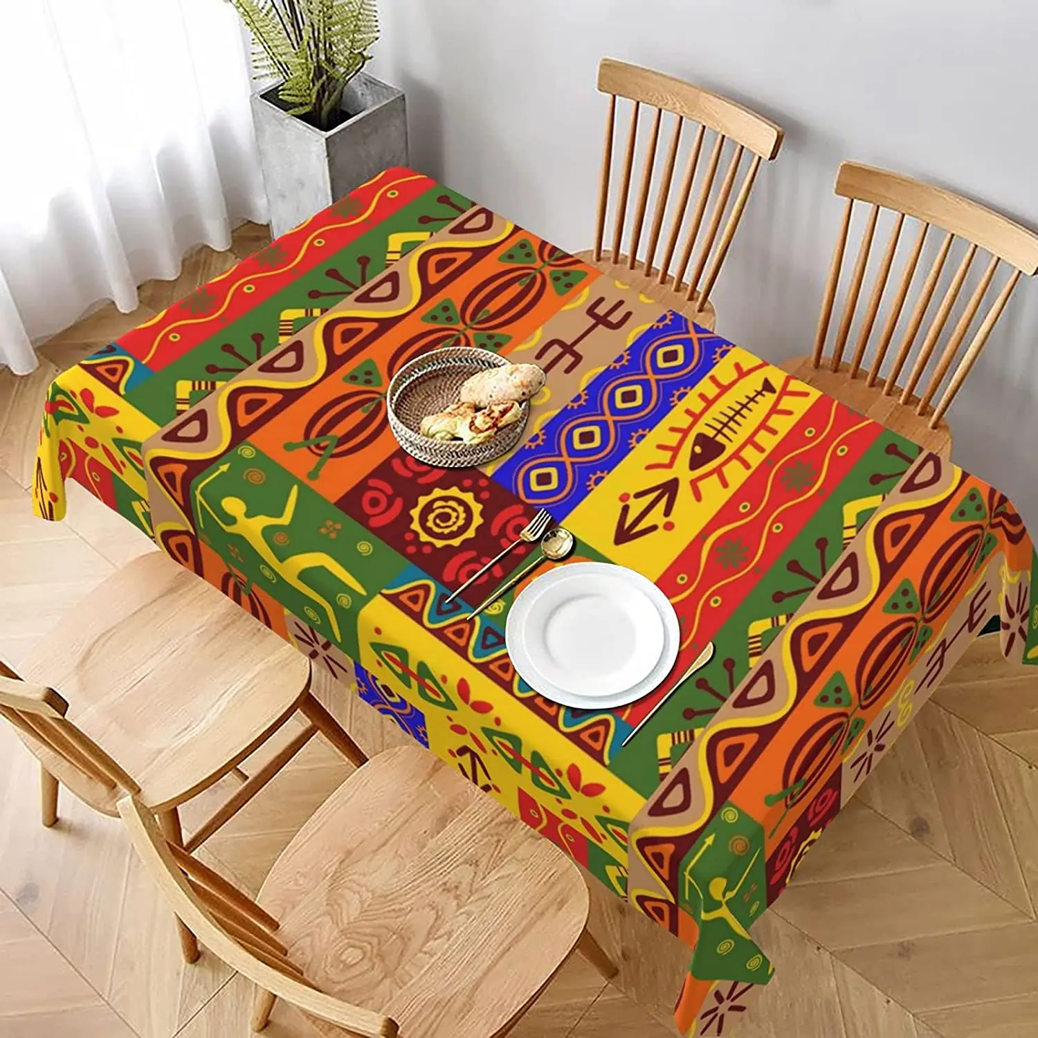 African Ethnic Tribal Rectangular Tablecloth Holiday Party Decorations Reusable Waterproof Table Cover for Kitchen Table Decor