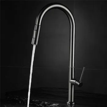 Grau herausziehen Küchen armatur gebürstet Gold Waschbecken Wasserhahn Mischbatterie 360 Grad Drehung Torneira Cozinha Mischbatterien Küchen armatur