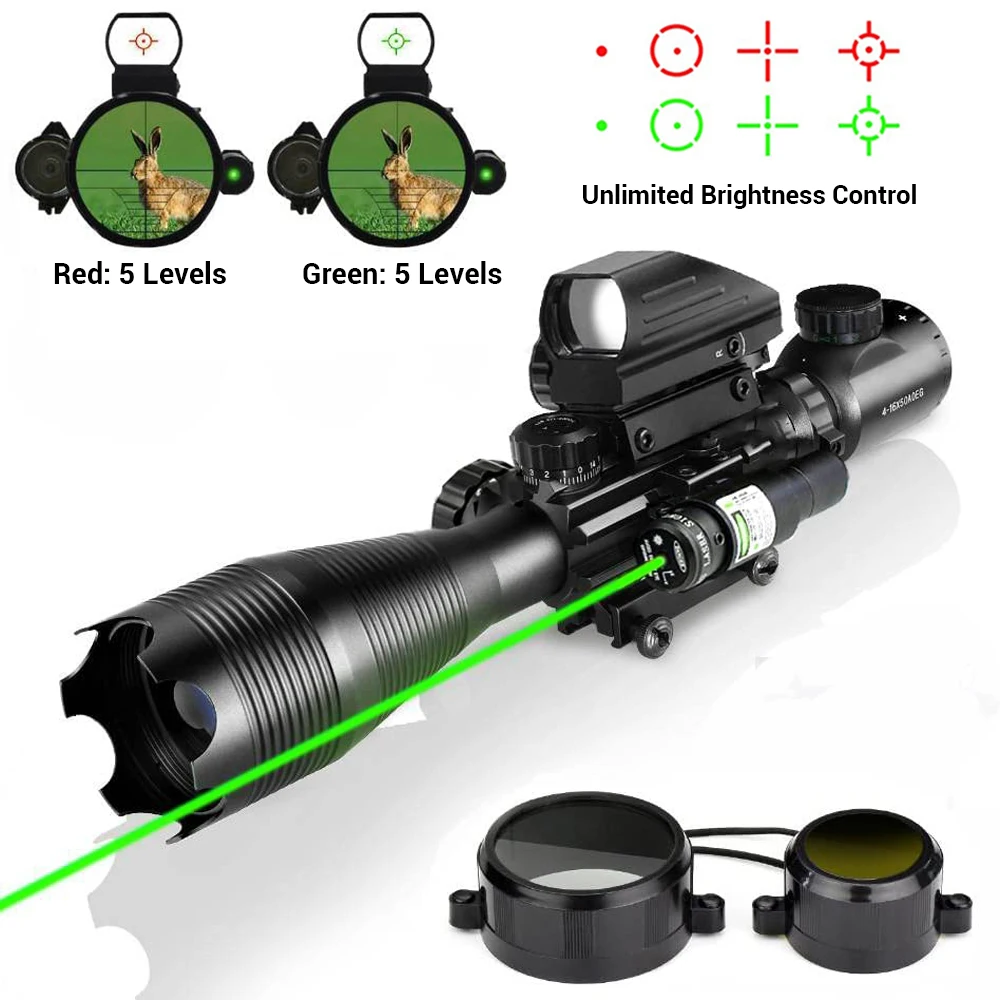 

4-16x50EG Tactical Riflescope 3 in 1 Rifle Scope Combo Optical Rangefinder Red Dot Reflex Scope With Laser Sight for 22mm Rail