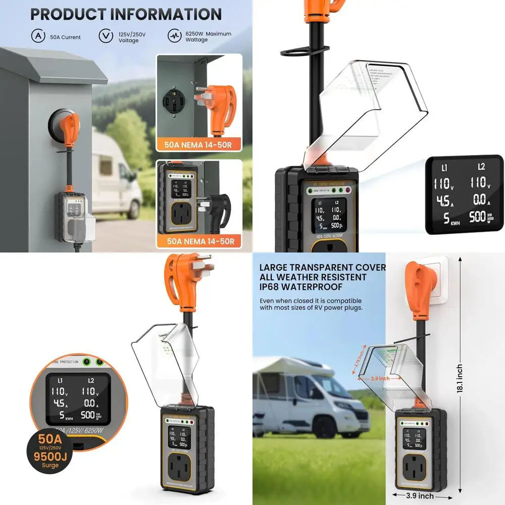 

9500J Устройство защиты от перенапряжения на колесах 50 А со светодиодным дисплеем и мониторингом в реальном времени, Устройство защиты от перенапряжения на колесах на 50 А для туристических прицепов на кемпер, W