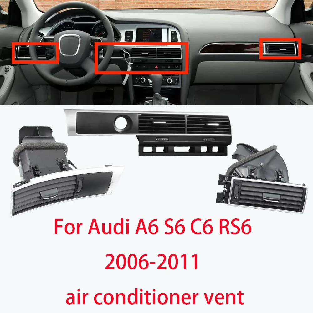 

For Audi A6 S6 C6 RS6 2006-2011 4F1820902D 901D 951F LHD Black Front Left Right Centre Air Conditioning Vent Outlet Vents Nozzle