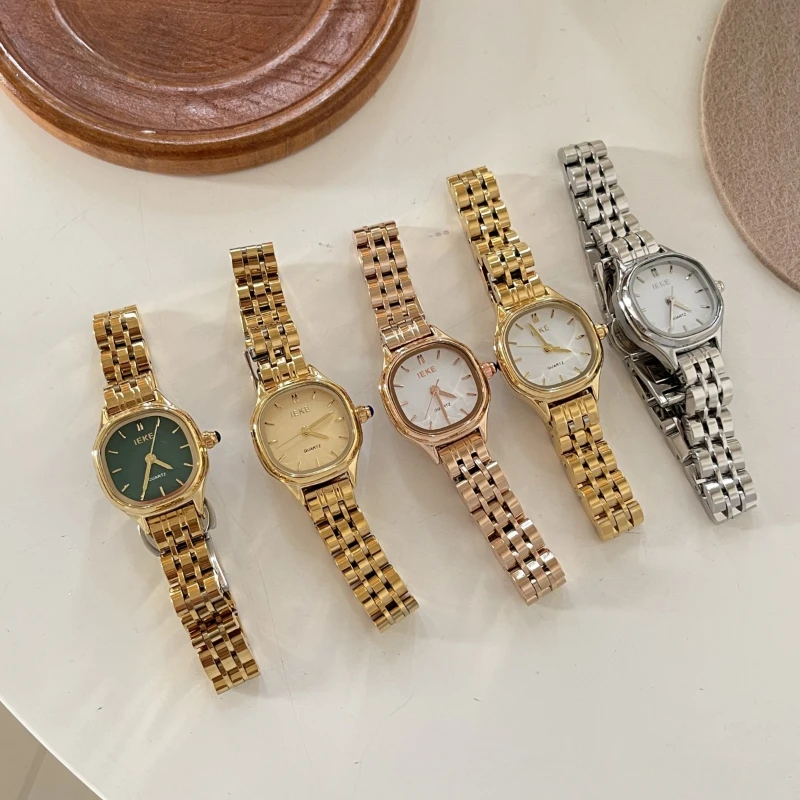 High Quality Fashion Business Ladies Casual Stainless Steel Rose Gold Quartz Watch Student Ladies Square Waterproof Clock Retro