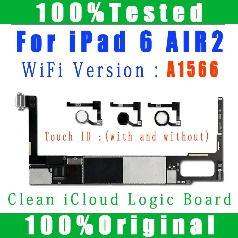 A1566 Wifi Version Clean iCloud With Full Chips Mainboard For IPad 6 Air 2 Mainboard Logic Board