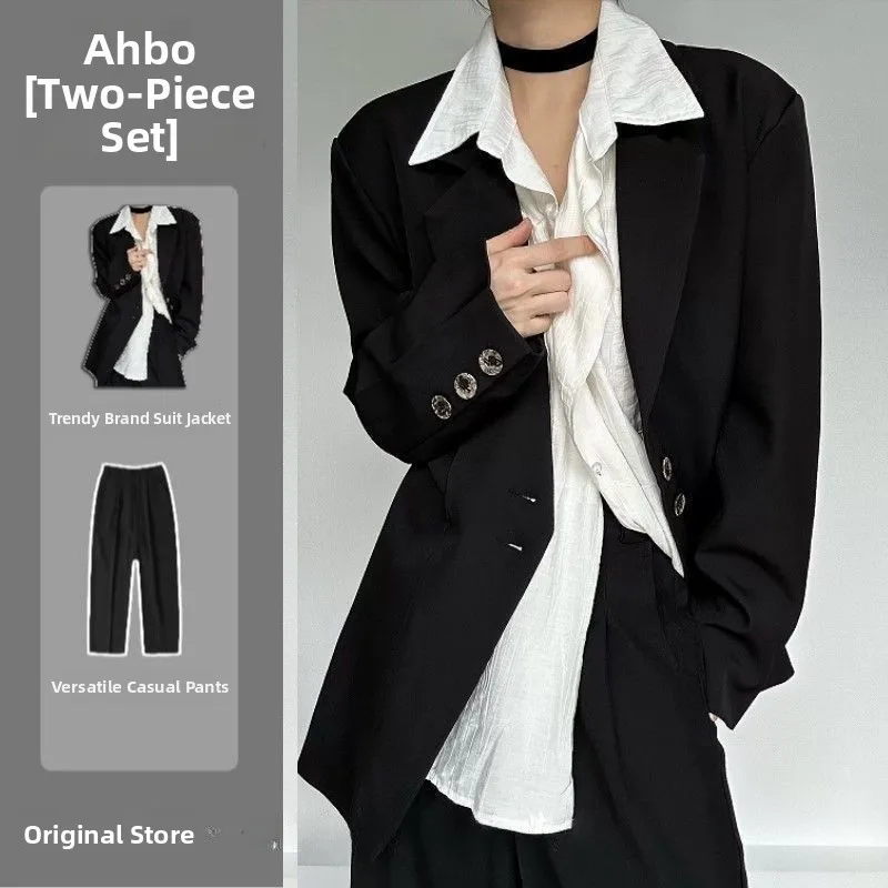 

Neutral Style Men's And Women's Suiting Set Simple Ins High-End Feelings Standard Edition Double Slit Spring Autumn Fashion