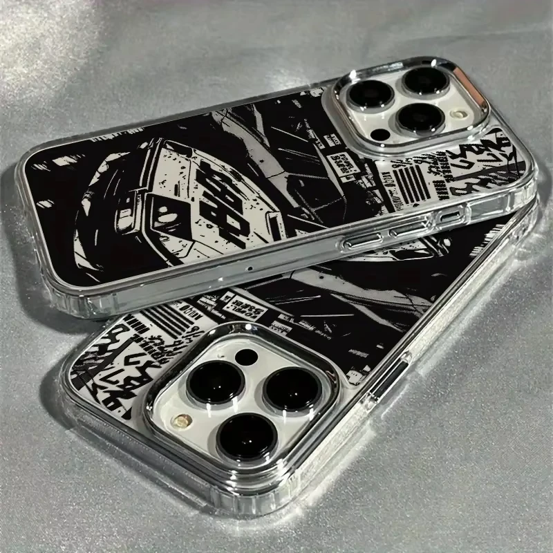 Black Car Silhouette Style Lens Frame Phone Case For iPhone 17 Air 16 e 15 14 13 12 11 Pro Max Plus SE Clear Cover