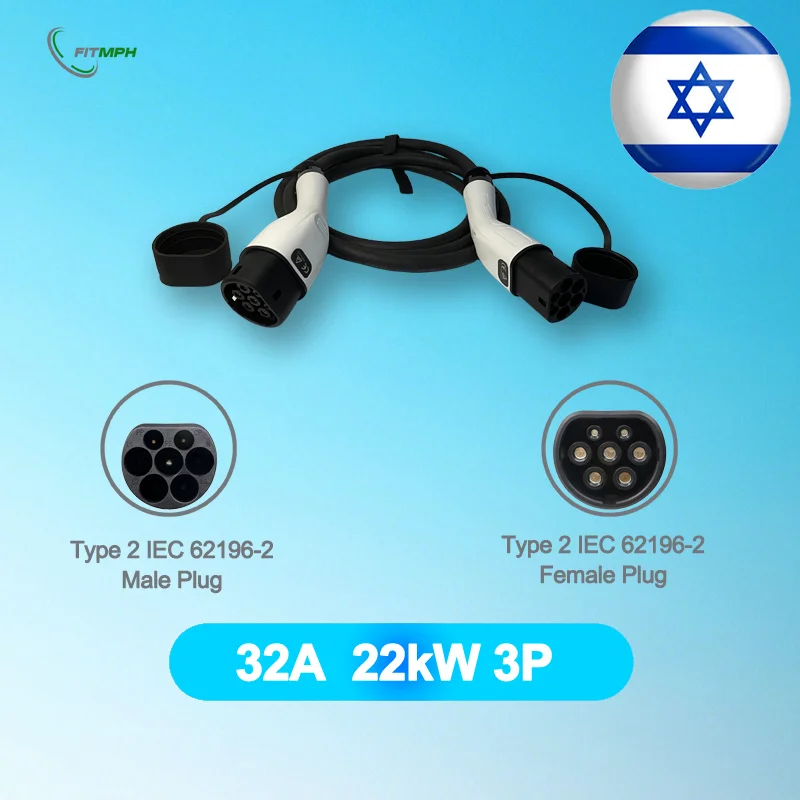 Cabo de carregamento FITMPH EV, Type2 para Type2, 22kW trifásico 32A, à prova d'água e resistente a altas temperaturas, vida útil de saída 10.000 vezes