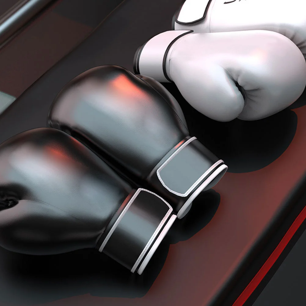 

1Pair Boxing Gloves Adult PU Widened Wrist Wrap Breathable Lining Easy on Off for Kickboxing Training Sparring Muay Thai