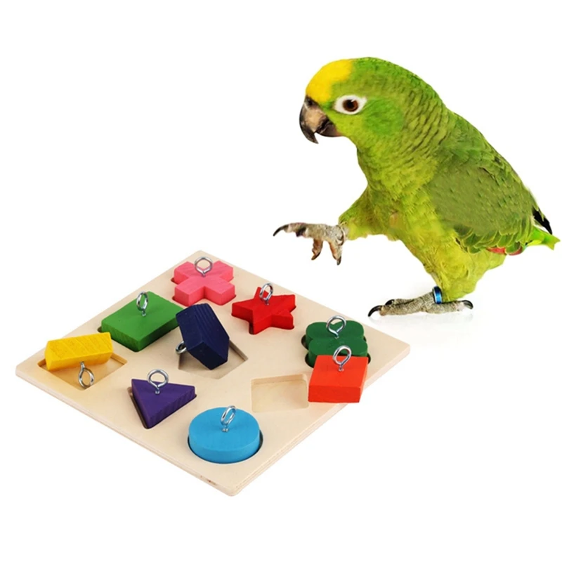 Parrot Interactive Training Toys  Wooden Block Birds Puzzle Toy Bird Supplies 1 Piece