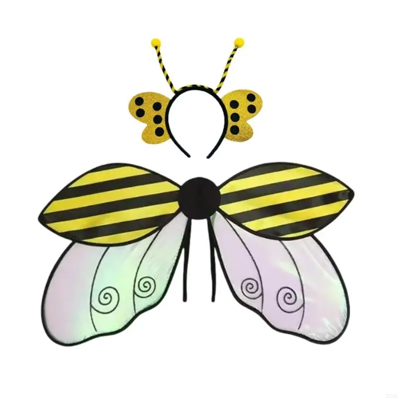 72XE 2PCS Adjustable Insect Wing Costume Accessories For Cosplay Halloween Party Elastic Straps Realistic Texture