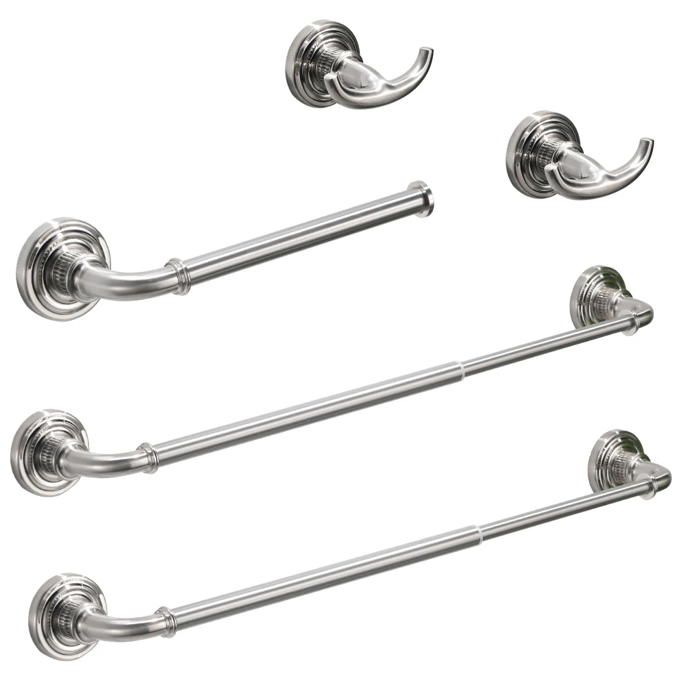 Bathroom Hardware Set Brushed Nickel 4-Pieces Bathroom Towel Rack 24 Inches Adjustable Bathroom Accessories Set