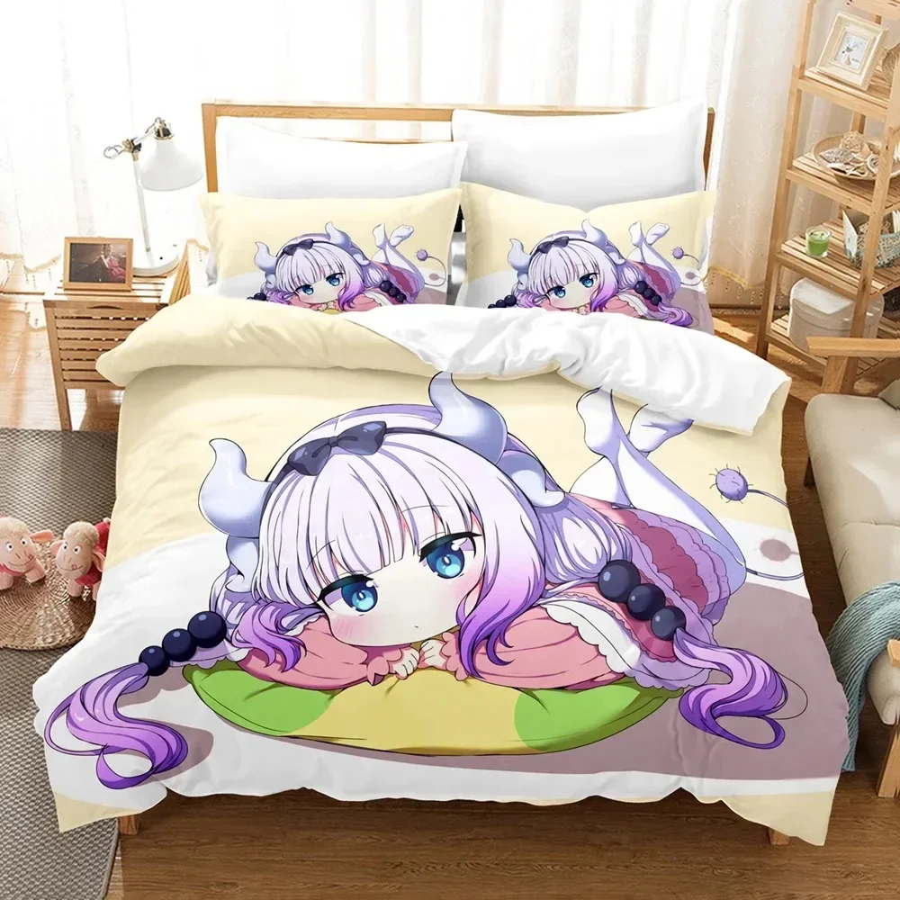 3D Printed Anime Miss Kobayashis Dragon Maid Kanna Bedding Set Boys Girls Twin Queen Size Duvet Cover Pillowcase Bed Kids Adult