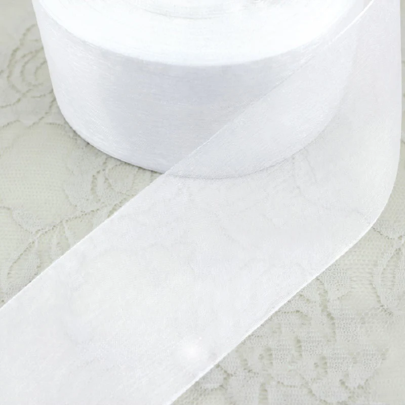 White Organza Ribbon for Gift Wrapping Decoration, Handmade DIY Ribbons, Wholesale, 50 Yards/Roll, 12mm, 15mm, 20mm, 25mm, 40mm, 4