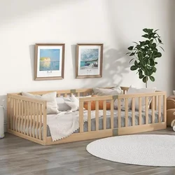 Twin beds with safety rails, children's floor bed, wooden children's floorbed frames