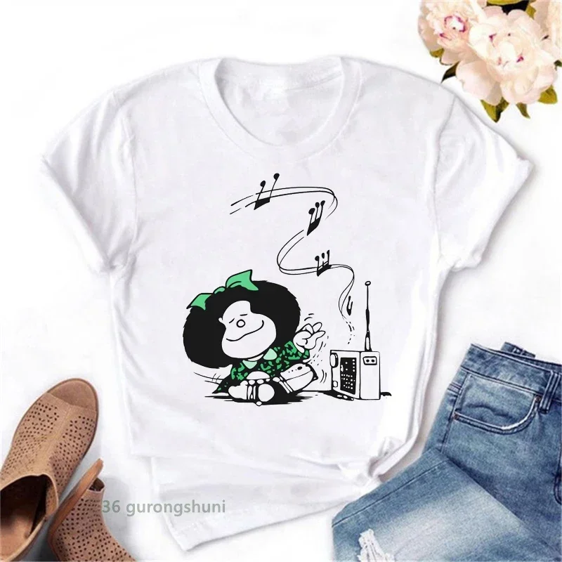 Cute cartoon Mafalda t-shirt women Harajuku alphabet print short sleeve women t shirt fashion Kawaii casual shirt femme tee tops