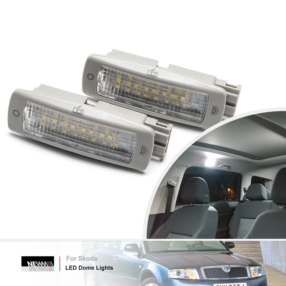 2Pcs LED Courtesy Reading Lights for Skoda Fabia Superb Yeti Canbus Dome Map Lamps Ceiling Lights Ambient Roof Cabin Lighting