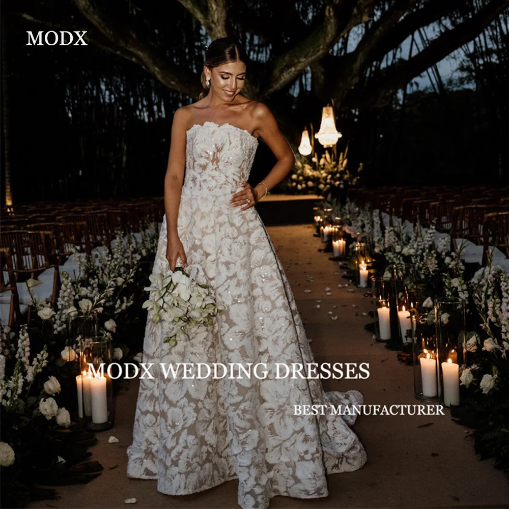 MODX 2026 Squisito pizzo A Line Abiti da sposa Sweetheart Shiny Sweep Train Abiti da sposa US Women Abiti da noiva