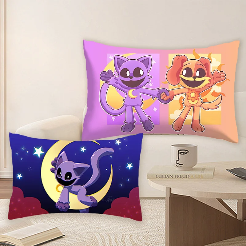 Smiling Crittersed Catnap Pillowslip Cover Anime Cartoon Printing Throw Pillowcase Living Bedroom Decoration Childern Adult Gift