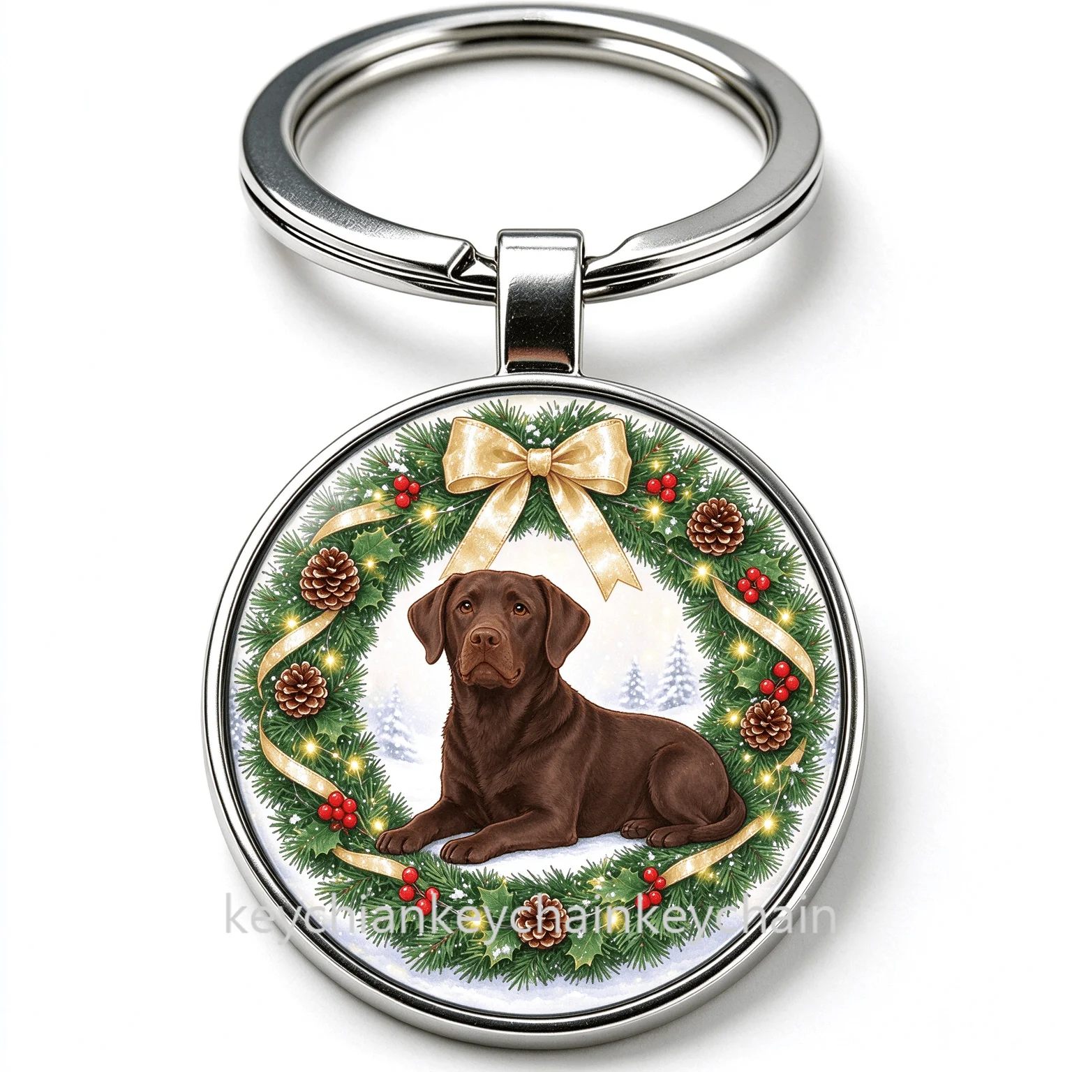 Christmas Pet Dog Keychain Chocolate color Labrador Retriever Key Ring Bag Charm Gift