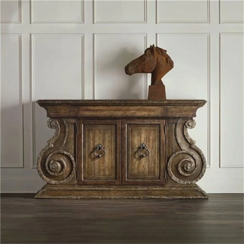 American solid wood porch cabinet retro and old double door side cabinet locker
