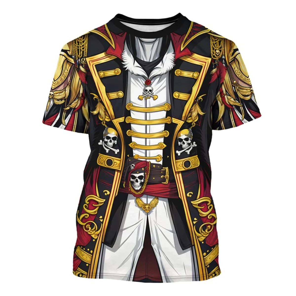 3D printed pirate captain T-shirt fun role-playing costume neck short sleeved T-shirt new casual T-shirt men's top