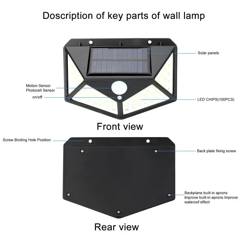 Mising 100 LED 3 Modes Solar Power Wall Light With 1200mAh Battery Powered PIR Motion Sensor Outdoor Garden Sun Lamp