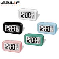 Smart Digital Alarm Clock Black White LCD Display with Temperature Calendar Timer Led Light for Bedroom Office (Without Battery)