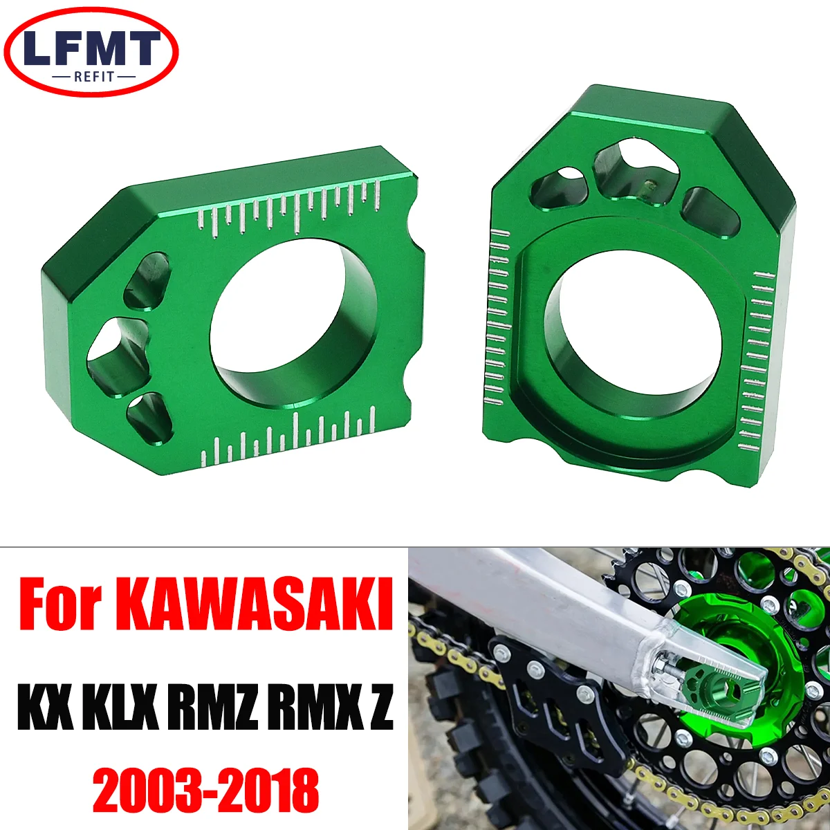 

For Kawasaki KX125 250 250F 450F KLX450R For Suzuki RMZ250 450 450Z CNC Rear Chain Adjuster Axle Block Protection Cap 2003-2018