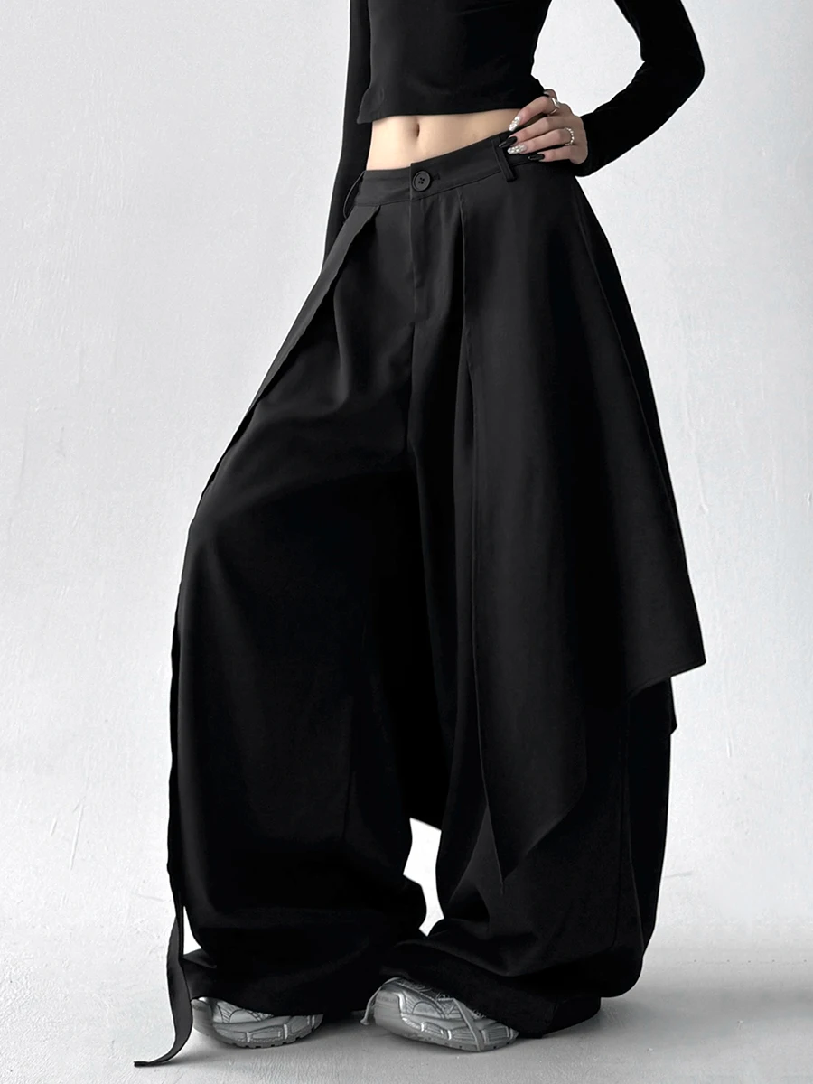 REDDACHiC Black Suit Pants with Side Drapes ICON Office Work Cleanfit Low Rise Wrap Skirt Black Trousers Casual Women Streetwear