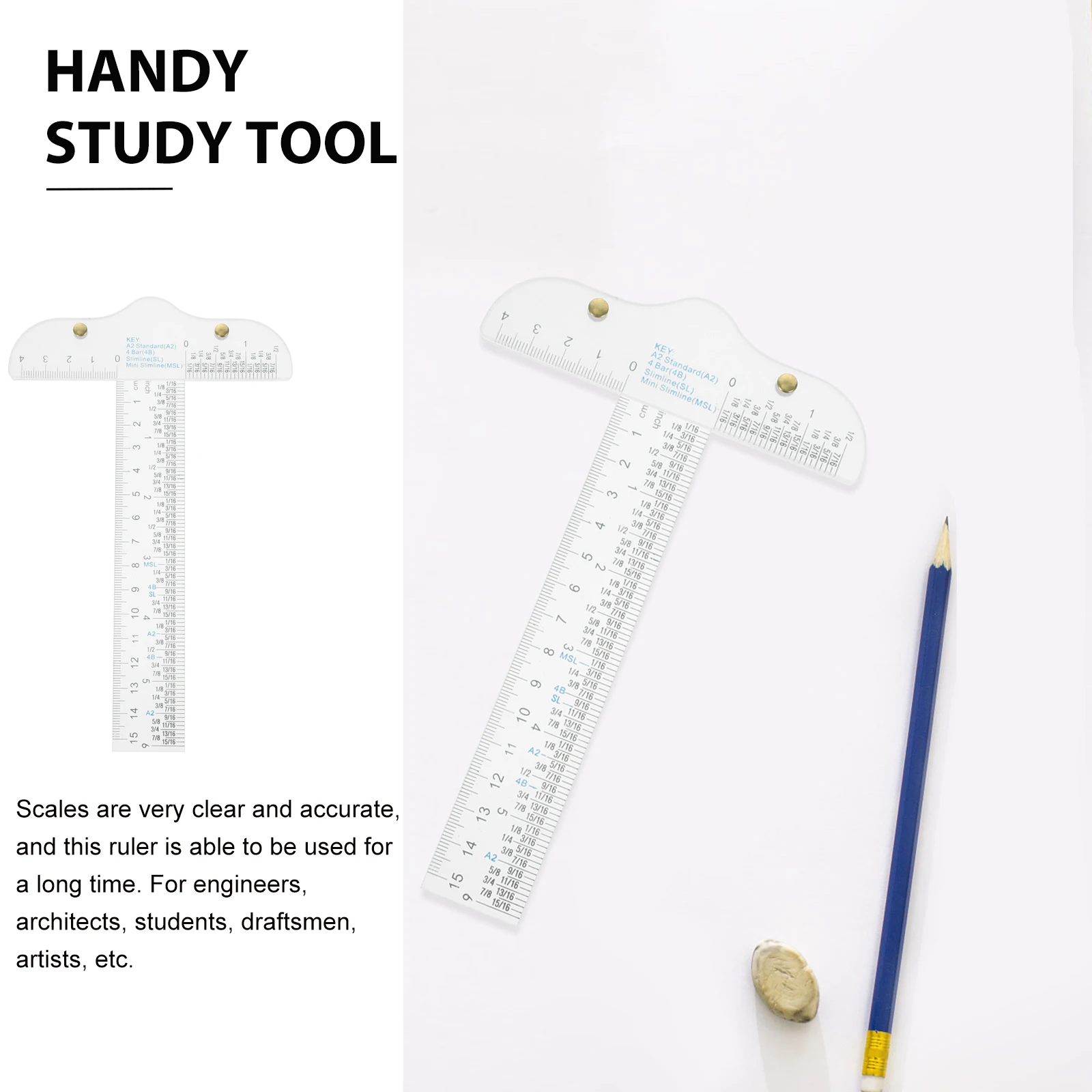 Angoily Square Ruler Plastic T Ruler for Sewing Drafting Measuring Drawing Projects