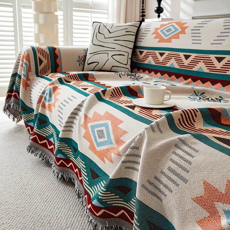 1pc Ethnic Sofa Cover Dustproof Sofa Blanket Four Seasons Universal Double Face Usable Pet Friendly Living Room Home Decor