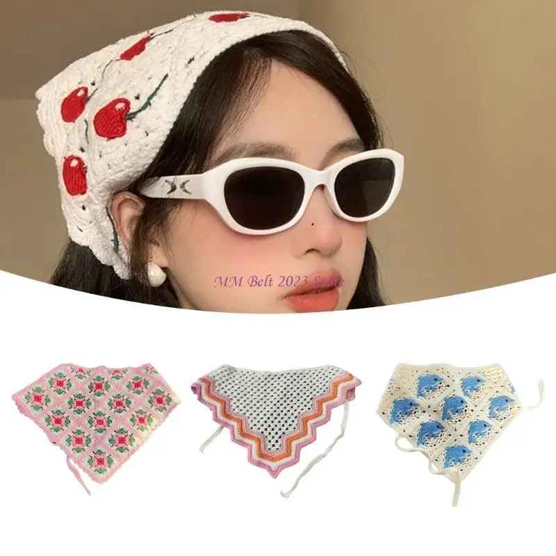 49ME Knitted Hair Scarves with Fruit Pattern Hair Accessories Comfortable Triangular Headband for Stylish Ladies