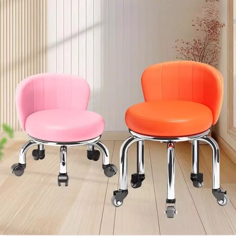 ‌Swivel Caster Stool with Backrest - Compact Adjustable Height Rolling Foot Rest, Multifunctional Stool for Kids & Home Use