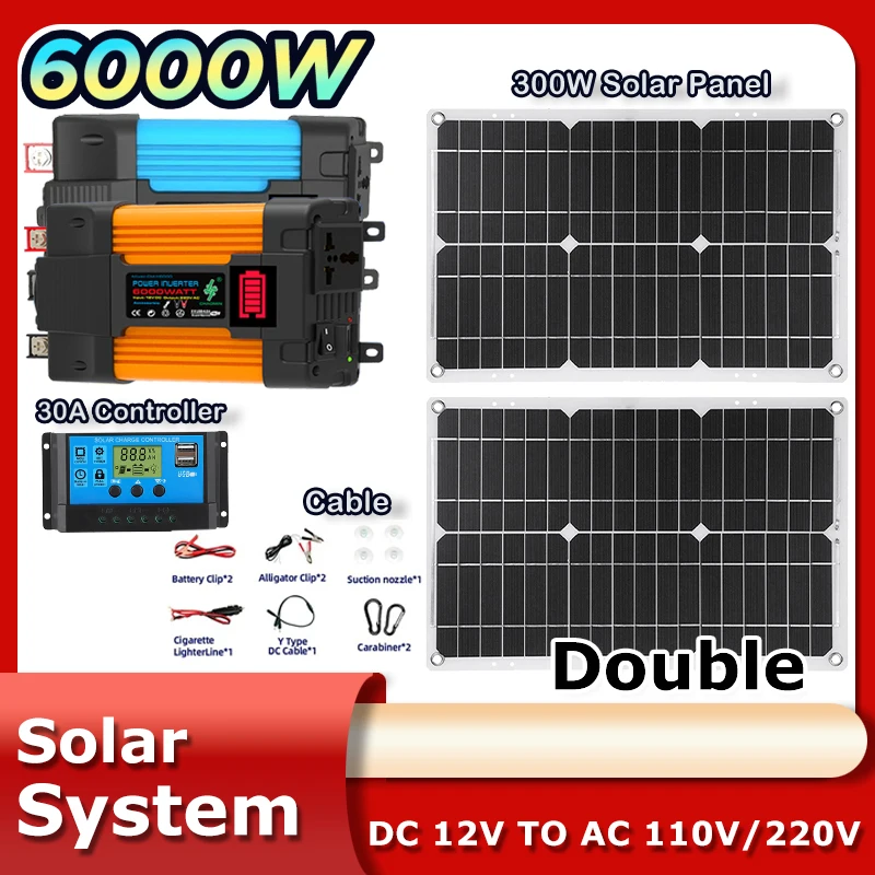 

6000W Interver Outdoor Power 12v Solar Power Generator Panel with 30A Solar Kit Charge Controller Solar System Set Camping Car