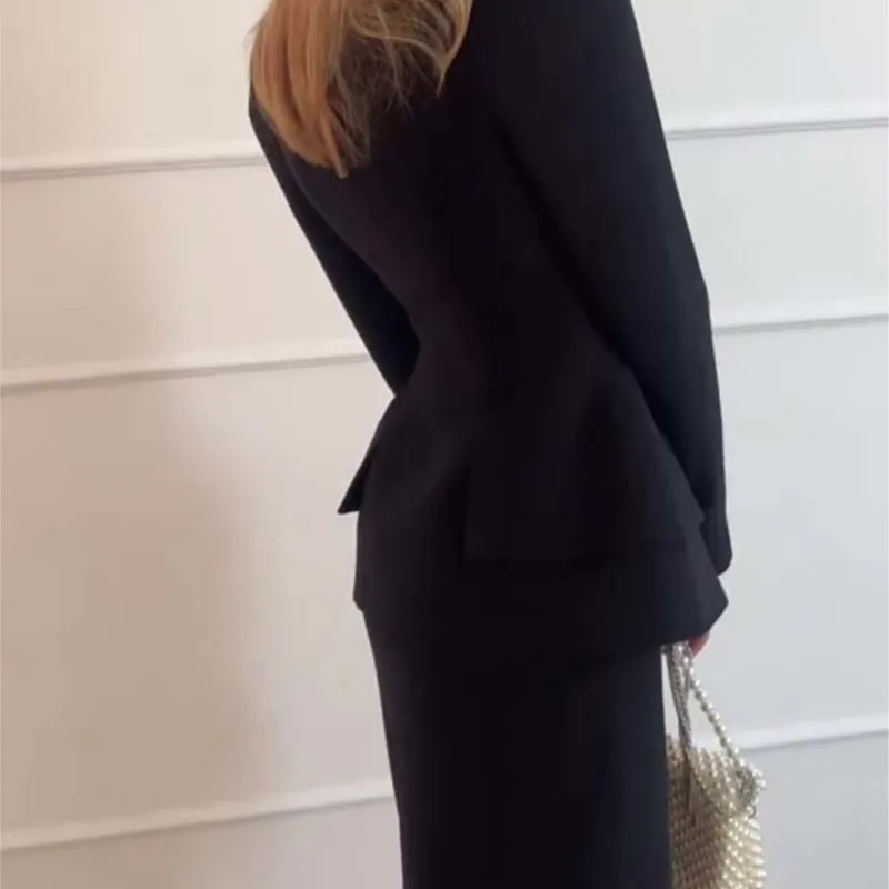 Two Piece Set For Women 2024 Elegant Buttons Short Jacket Hip Package Long Skirts Autumn Urban Female New In Matching Sets