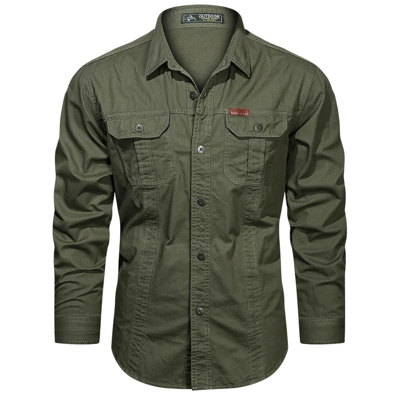 2025 Spring and Autumn New Shirt Men's Long-sleeved Pure Cotton Casual Solid Color Shirt Tooling Slim Jacket