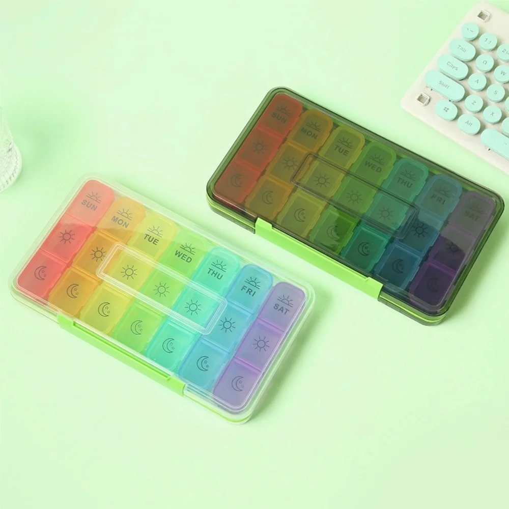 

New Weekly Premuim Portable Pill Organizer Storage Box Case 3 Times A Day 21 Grids for Vitamins Supplements Fish Oils Medicine