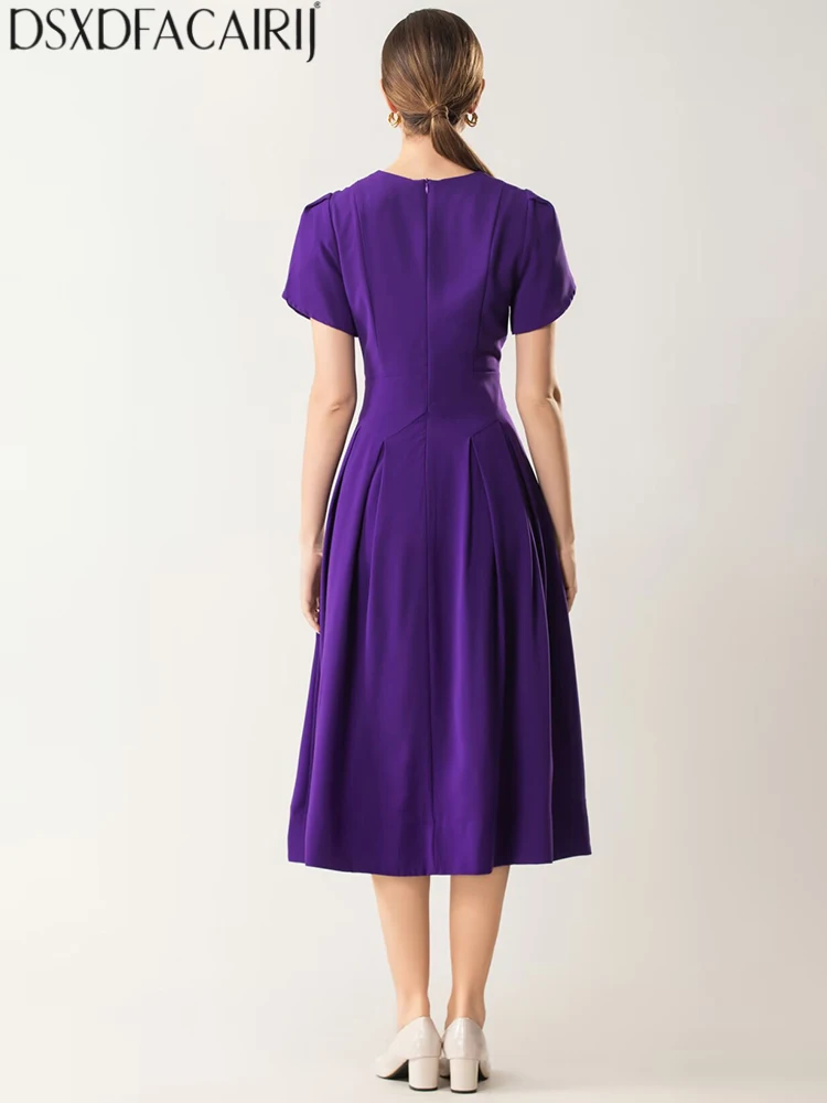DSXDFACAIRIJ レディース ソリッド O ネック 半袖 アップリケ ハイストリート 春夏 スリム ファッション ドレス
