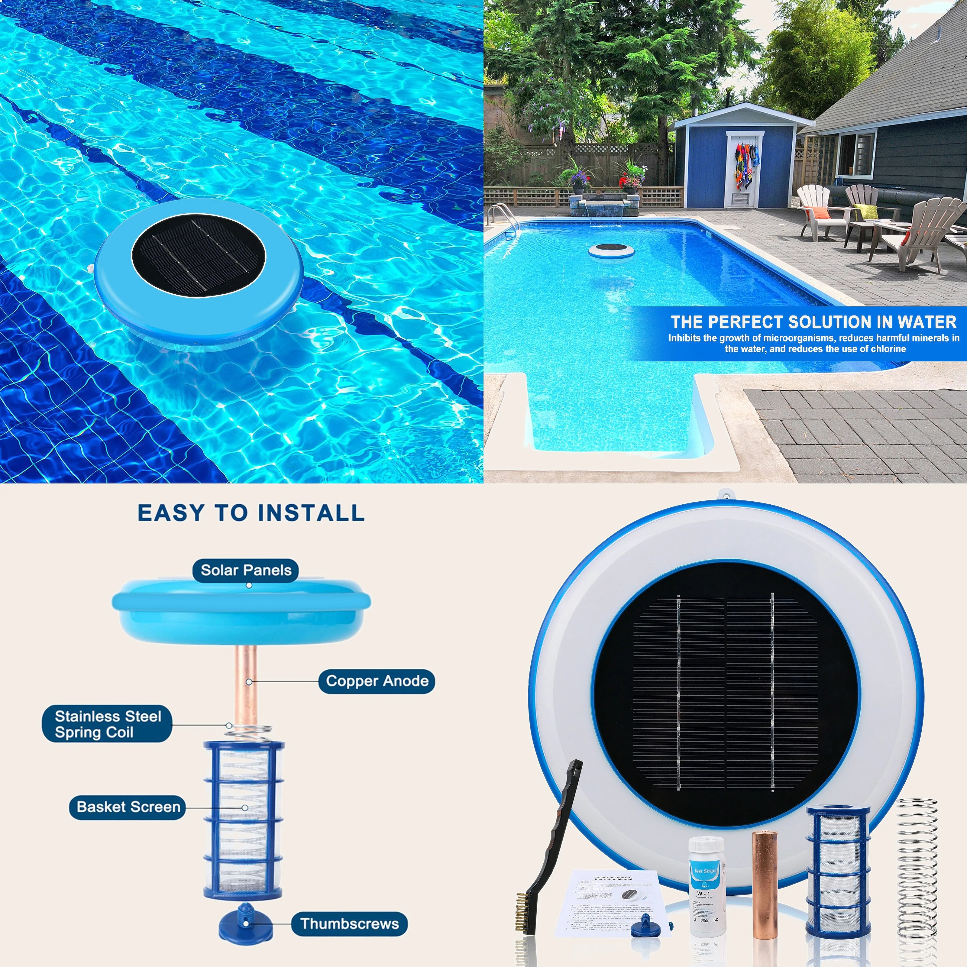 Solar Pool Ionizer Water Purifier Copper Silver Algae Remover for Underground Swimming Pool