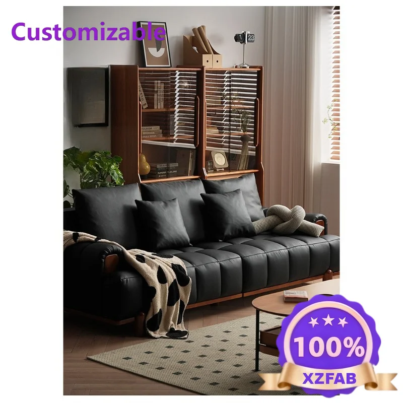 Factory Direct 2026 Small apartment leather sofa leather sofa living room straight top layer cowhide sofa Italian light luxury s