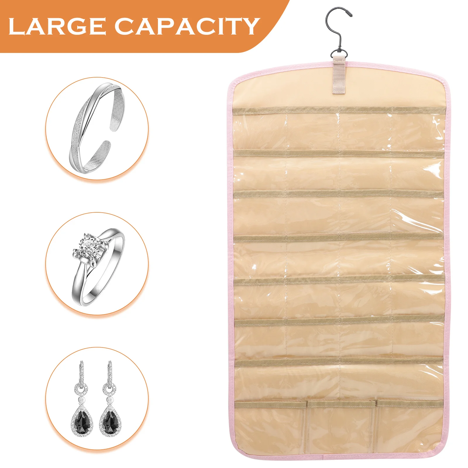 Large Capacity Hanging Jewelry Organizer Bag Dual-Sided Earring Necklace Ring Storage Display Holder Wall Hanging Organizer