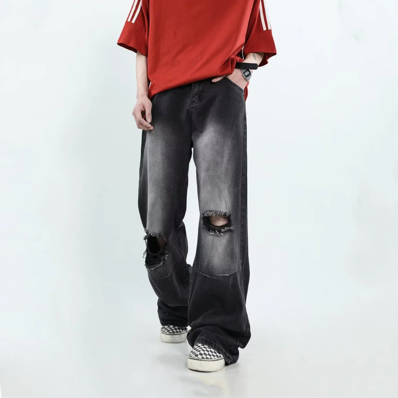 

Retro Korean Sle Loose Fit Straight Leg Jeans for Men Spring Autumn Wear Simple Design Comfortable Wide Leg Trousers