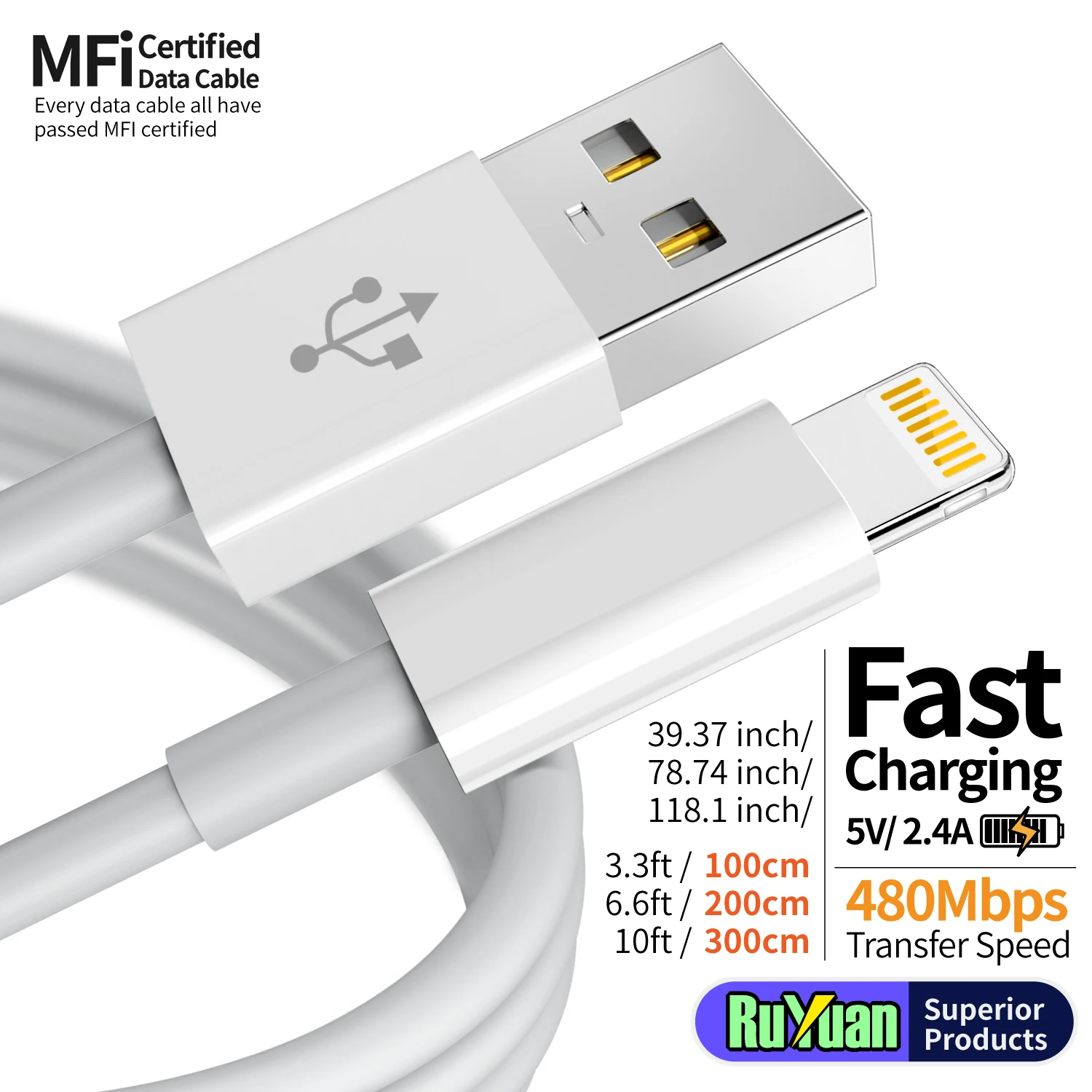 1 قطعة كابل شاحن آيفون كابل بيانات البرق الأصلي MFi معتمد USB كابل شحن مناسب آيفون 13 12 11 برو